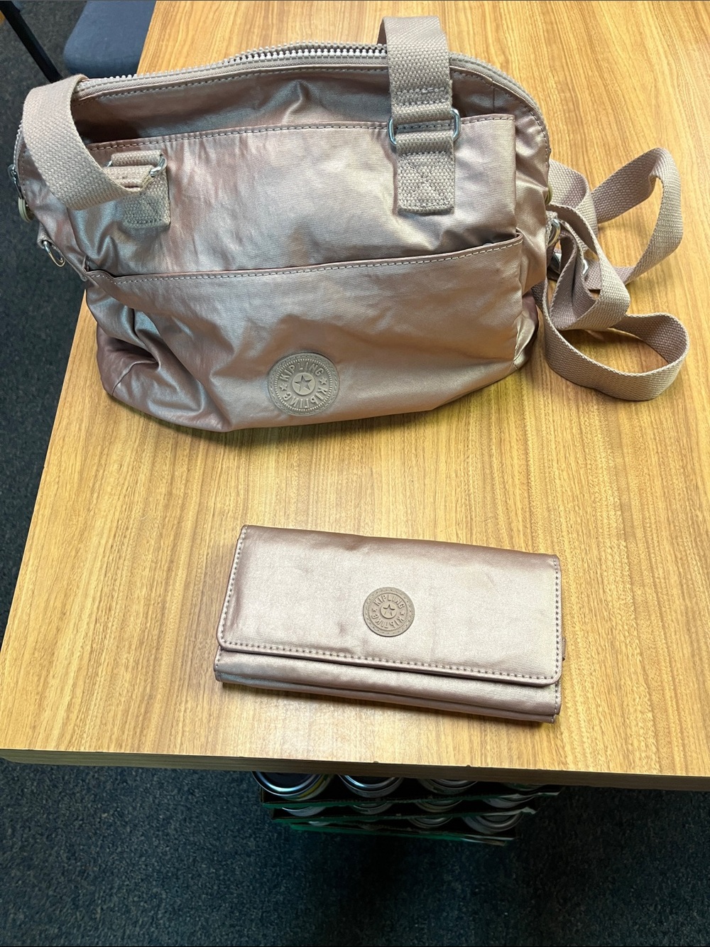 Kipling Rose Metallic Crossbody Bag with Matching Wallet